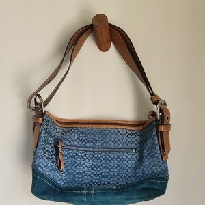 Coach Blue and Brown Shoulder Bag